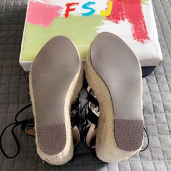 Black Suede Lace up Wedge Heels Peep Toe Platform - Picture 4 of 5